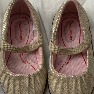 Stride Rite Gold Mary Jane Shoes with Pink Lining